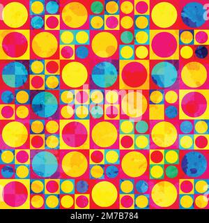 psychedelic circle seamless pattern with grunge effect Stock Vector