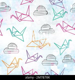 origami seamless pattern with grunge effect Stock Vector