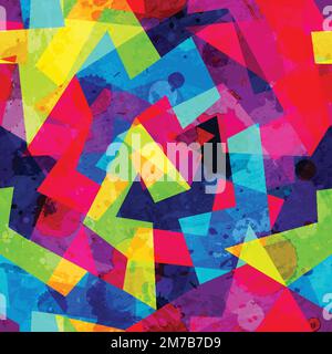 bright geometric seamless pattern with grunge effect Stock Vector