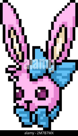 pixel art of pink cute rabbit Stock Vector