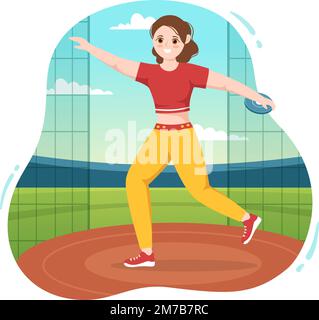 Discus Throw Playing Athletics Illustration with Throwing a Wooden Plate in Sports Championship Flat Cartoon Hand Drawn Templates Stock Vector