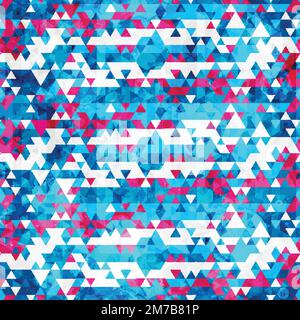 blue triangle seamless pattern with grunge effect Stock Vector