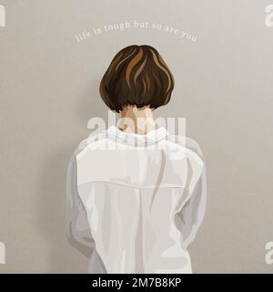 Rear view of woman on a beige background Instagram post template vector Stock Vector