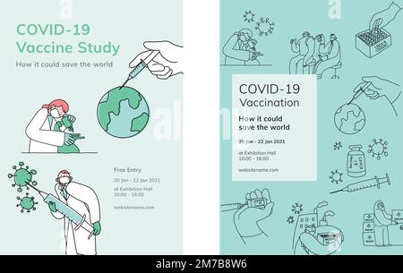 Covid 19 editable templates vector vaccine study poster doodle illustration Stock Vector