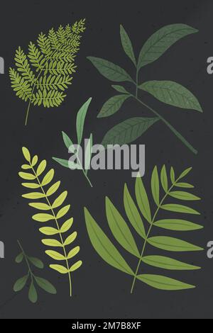 Green leaf design element set on a gray background vector Stock Vector