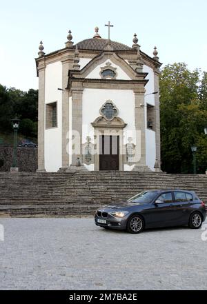 Chapel of Nosso Senhor do Horto, completed in Baroque style in 1758, view in the early evening, Povoa de Lanhoso, Minho, Portugal Stock Photo