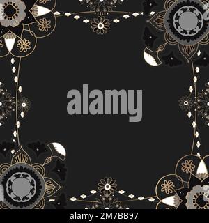 Mandala pattern gold frame vector black floral Indian style Stock Vector