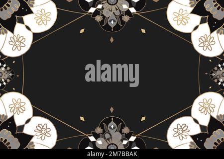 Mandala pattern gold frame vector black floral Indian style Stock Vector