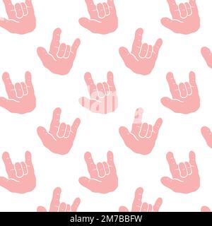 Vector illustration of hand love sign pattern in cartoon style. Stock Vector