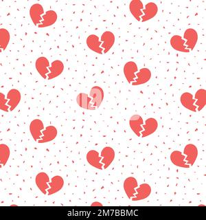 Hand drawn vector illustration of red broken heart pattern. Stock Vector