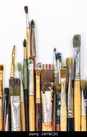 Close-up, brushes for drawing on a white background. Stock Photo