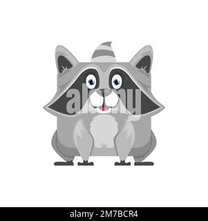 Raccoon cartoon kawaii square face or animal emoji, vector emoticon character. Funny cute raccoon emoji with kawaii square face, kid comic manga or anime avatar sticker of animal emoticon Stock Vector