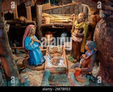 Christmas nativity scene with holy family isolated on a white ...