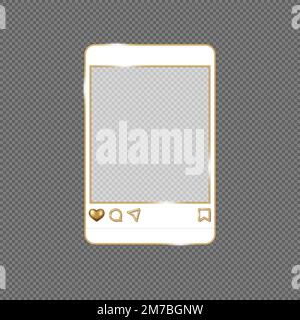 Social media photo frame with 3d golden outline icons. Post template. Vector illustration in minimal style Stock Vector