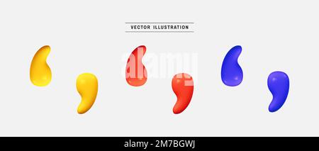 Colorful quotation mark 3d icon set. realistic design elements collection. vector illustration in cartoon minimal style Stock Vector