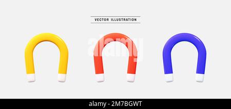 Colorful magnet 3d icon set. realistic design elements collection. vector illustration in cartoon minimal style Stock Vector