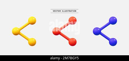Colorful share button 3d icon set. realistic design elements collection. vector illustration in cartoon minimal style Stock Vector