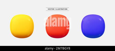 Rounded square button 3d icon render. realistic design elements collection. vector illustration in cartoon minimal style Stock Vector