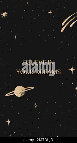 Vector believe in your dreams inspirational quote cute golden galaxy social banner template Stock Vector