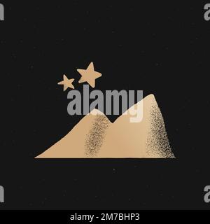 Mountain stars vector gold cute doodle illustration sticker Stock Vector