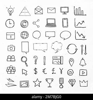 Black business icons vector with doodle art design set Stock Vector