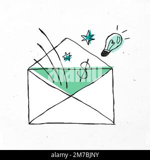 Green envelope vector cute business doodle icon Stock Vector