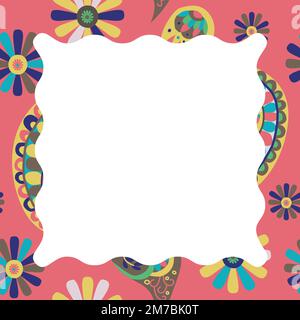 Bright pink ornamental frame vector paisley pattern Stock Vector