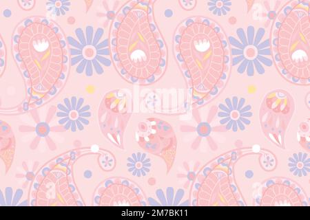 Pastel pink vector Indian paisley pattern background Stock Vector