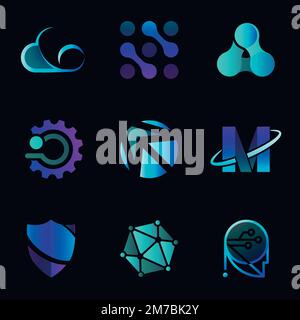 Gradient corporate technology vector futuristic icon set Stock Vector
