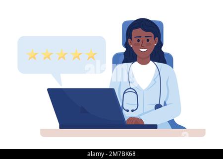 Online doctor reviews semi flat color vector character Stock Vector
