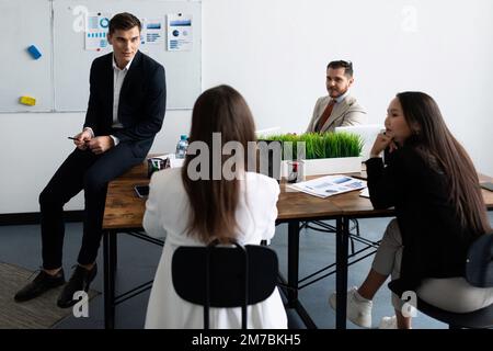 office brainstorming and among employees of different nationalities Stock Photo