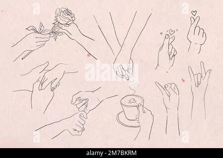 Valentine&rsquo;s and love hand gestures vector grayscale sketch set Stock Vector