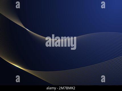 Abstract luxury golden line mesh pattern stripe on gradient blue template. Simply style for template with copy space of text background. Vector Stock Vector