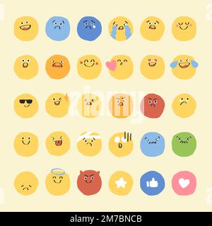 Cute doodle emoticon vector set journal sticker Stock Vector