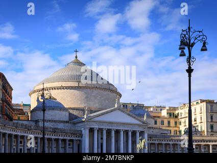 Plebiscite Square, the symbol of the city of Naples: the Royal Pontifical Basilica of Saint Francis of Paola. Stock Photo