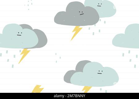 Rainy clouds seamless pattern vector cute doodle background for kids Stock Vector