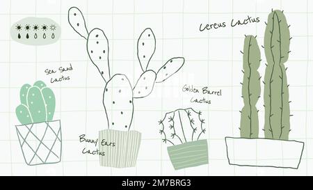 Watering chart template vector for cactus houseplants Stock Vector