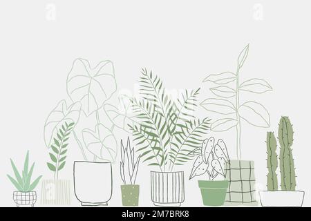 Potted plant doodle vector background with blank space Stock Vector