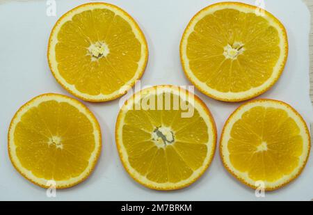 Sliced oranges for drying on paper Stock Photo