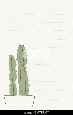 Potted cactus doodle vector and lined note background Stock Vector