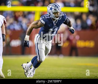 Dallas Cowboys linebacker Micah Parsons (11) wears an international flag  decal and a Crucial Catch logo on his helmet during an NFL football game  against the Washington Commanders, Sunday, Oct. 2, 2022