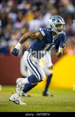 January 8, 2023 : Washington Commanders linebacker Khaleke Hudson (47)  applies pressure to Dallas Cowboys quarterback Dak Prescott (4) during the  game between the Dallas Cowboys and the Washington Commanders in Landover