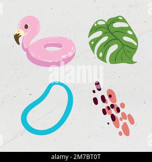Tropical summer sticker collection on a gray background design resource vector Stock Vector