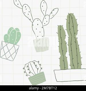 Green cactus doodle potted houseplants Stock Vector