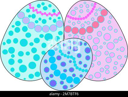 Three decorated Easter eggs, graphic illustration isolated on background Stock Vector