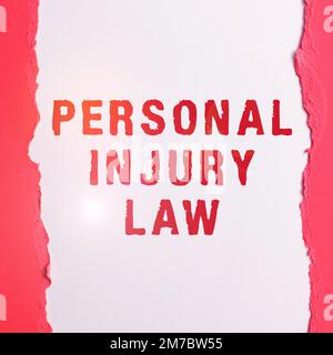 Hand writing sign Personal Injury Law. Conceptual photo being hurt or injured inside work environment Stock Photo