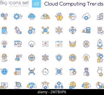 Cloud computing trends RGB color icons set Stock Vector
