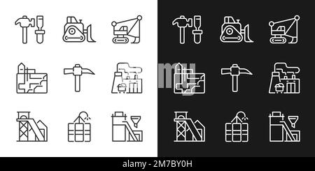 Mining industry related pixel perfect linear icons set for dark, light mode Stock Vector