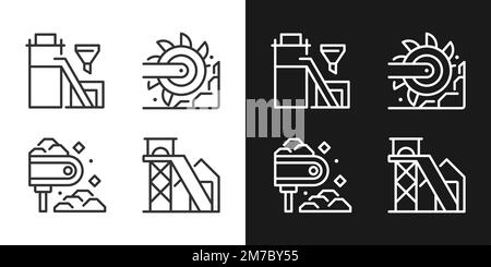 Coal mining process pixel perfect linear icons set for dark, light mode Stock Vector