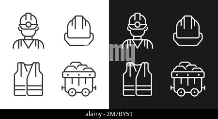 Miner protective equipment pixel perfect linear icons set for dark, light mode Stock Vector